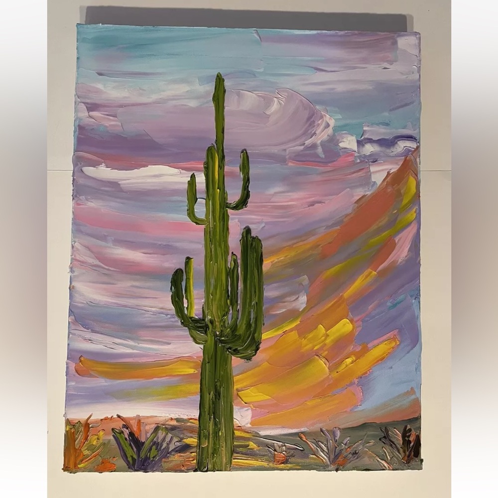 ORIGINAL ARIZONA Cactus Desert Oil Painting  Impressionism Contemporary LARGE